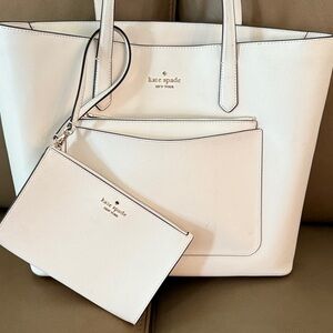 Kate Spade Staci 3 in 1 White Large Tote Bag Trio Set in Meringue KF369